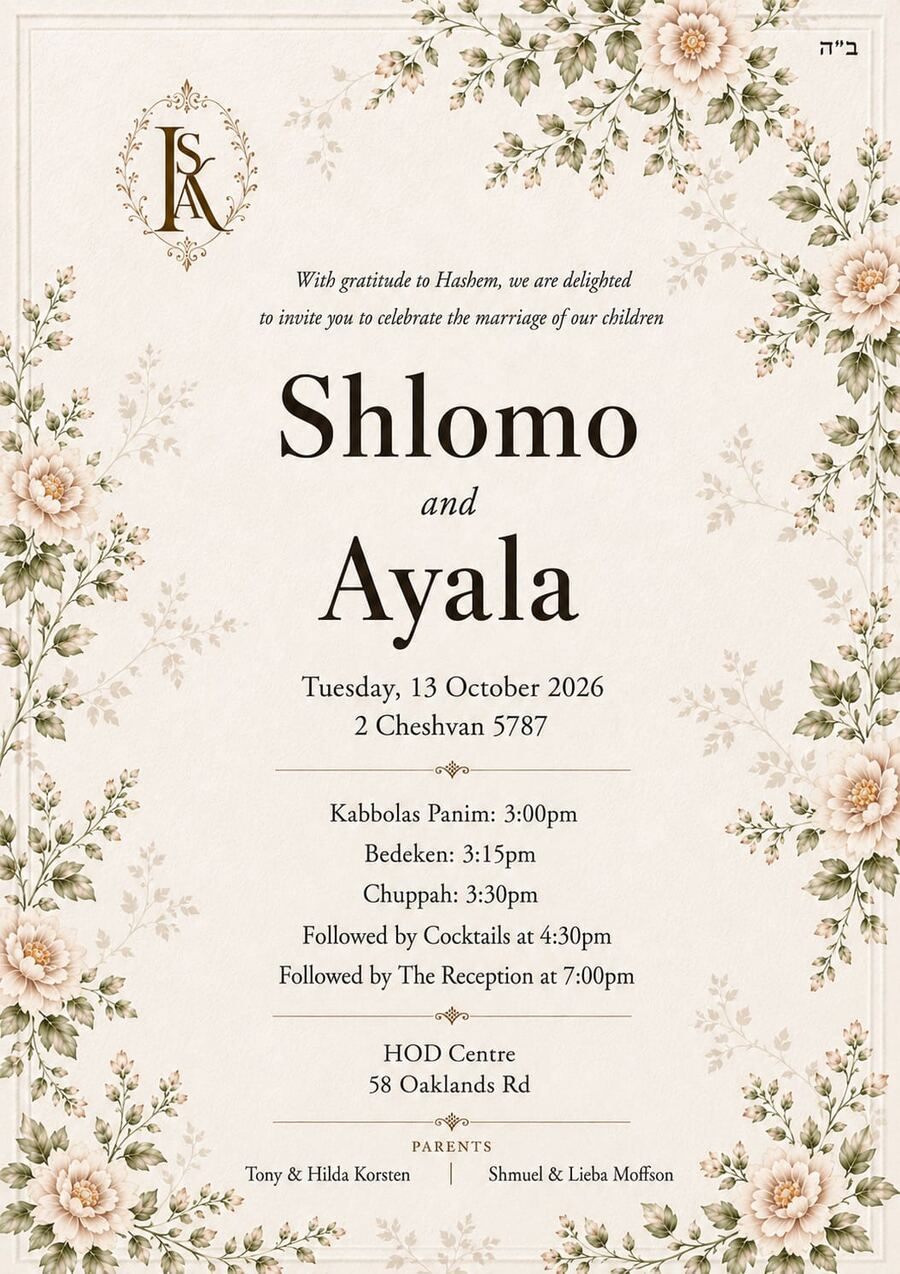 Shlomo & Ayala wedding invitation
